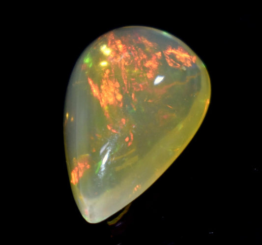 Opal, 100% Natural Ethiopian Opal, Pear Welo Fire Cabochon Loose Gemstone, 3.75 Carat, Size-15x10x5mm, For Jewelry Making, PC-1