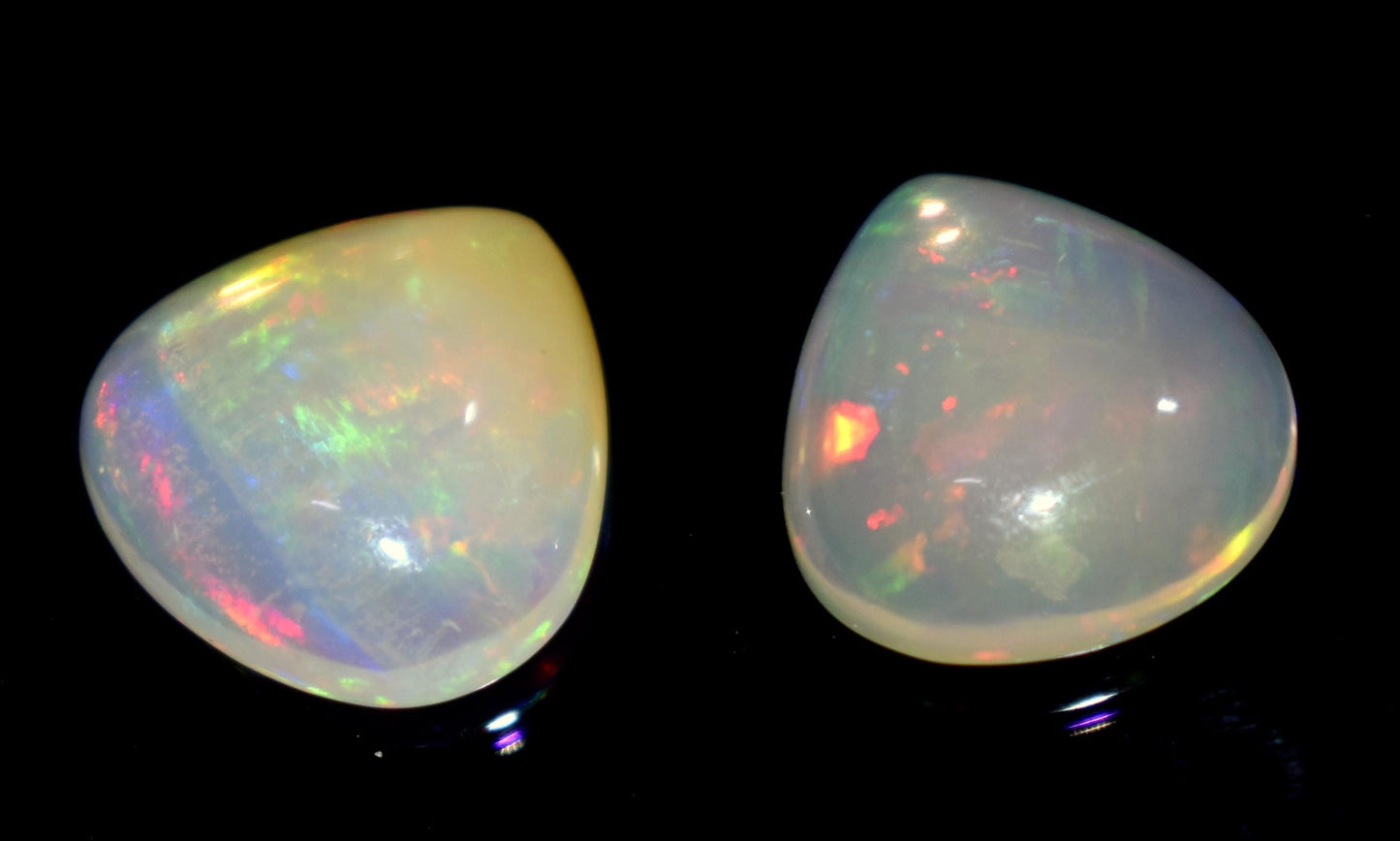 100% Natural Ethiopian Opal, Heart Shape Welo Fire Cabochon Gemstone Pairs, 9.70 Carat, Size-14x14x5mm To 14x14x4.5mm, For Jewelry Making,