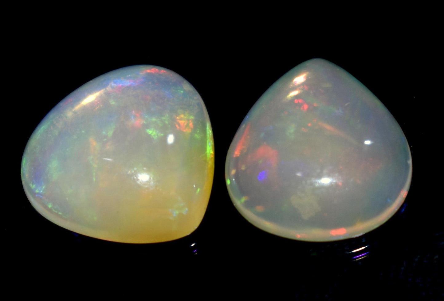 100% Natural Ethiopian Opal, Heart Shape Welo Fire Cabochon Gemstone Pairs, 9.70 Carat, Size-14x14x5mm To 14x14x4.5mm, For Jewelry Making,