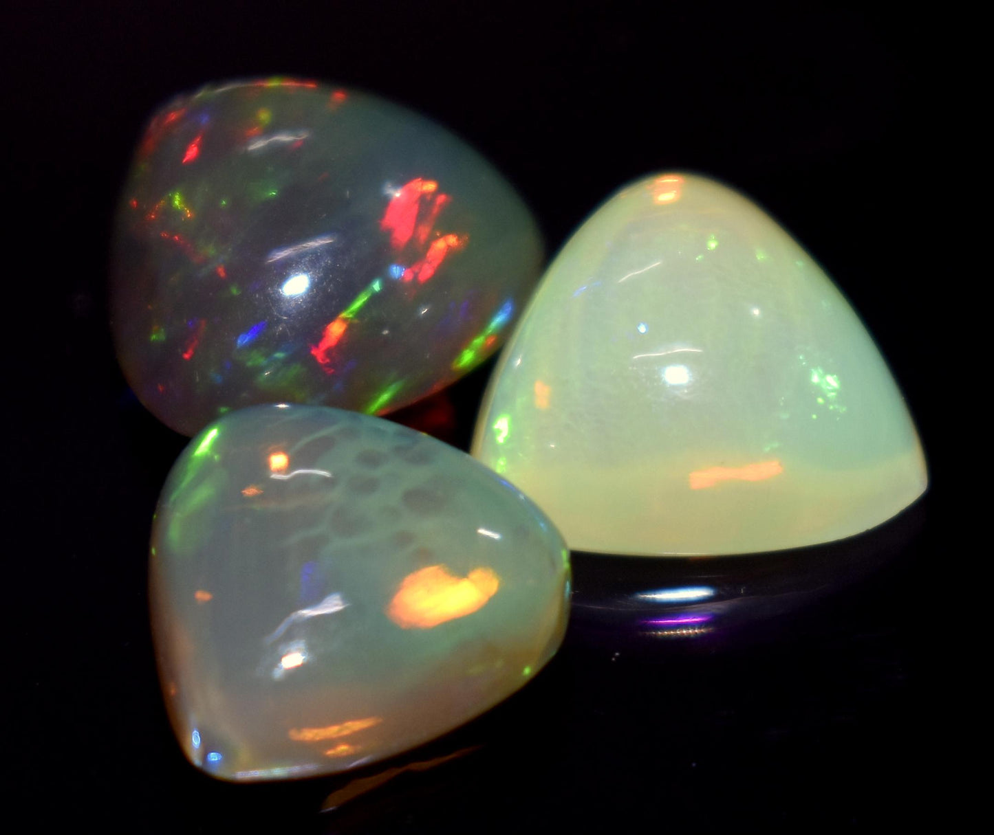 Genuine & 100% Natural Ethiopian Opal, Trillion Welo Fire Cabochon Gemstone Lot, 8.50 Carat, Size-11x11x5mm To 10x10x5mm, For Jewelry Making