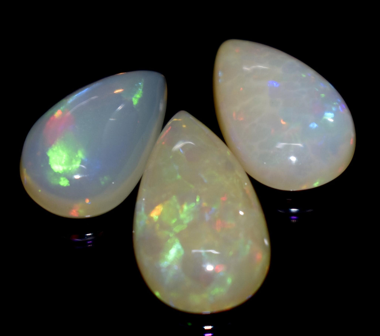 Opal, 100% Natural Ethiopian Opal, Pear Welo Fire Cabochon Gemstone Lot, 8.55 Carat, Size-17x10x4mm To 14x9x4mm, For Jewelry Making, PC-3