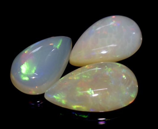 Opal, 100% Natural Ethiopian Opal, Pear Welo Fire Cabochon Gemstone Lot, 8.55 Carat, Size-17x10x4mm To 14x9x4mm, For Jewelry Making, PC-3