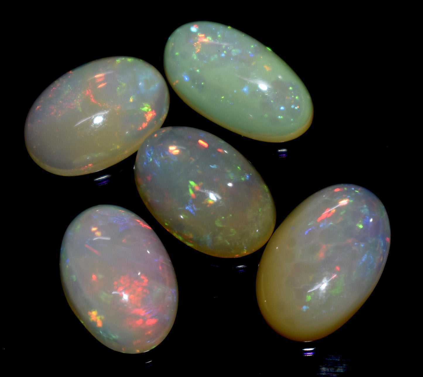 100% Natural Ethiopian Opal, Oval Welo Fire Cabochon Gemstone Lot, 15.85 Carat, Size-14X8X5mm To 13x9x4mm, For Jewelry Making, PC-5