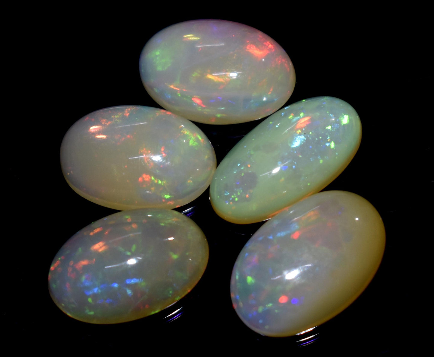 100% Natural Ethiopian Opal, Oval Welo Fire Cabochon Gemstone Lot, 15.85 Carat, Size-14X8X5mm To 13x9x4mm, For Jewelry Making, PC-5