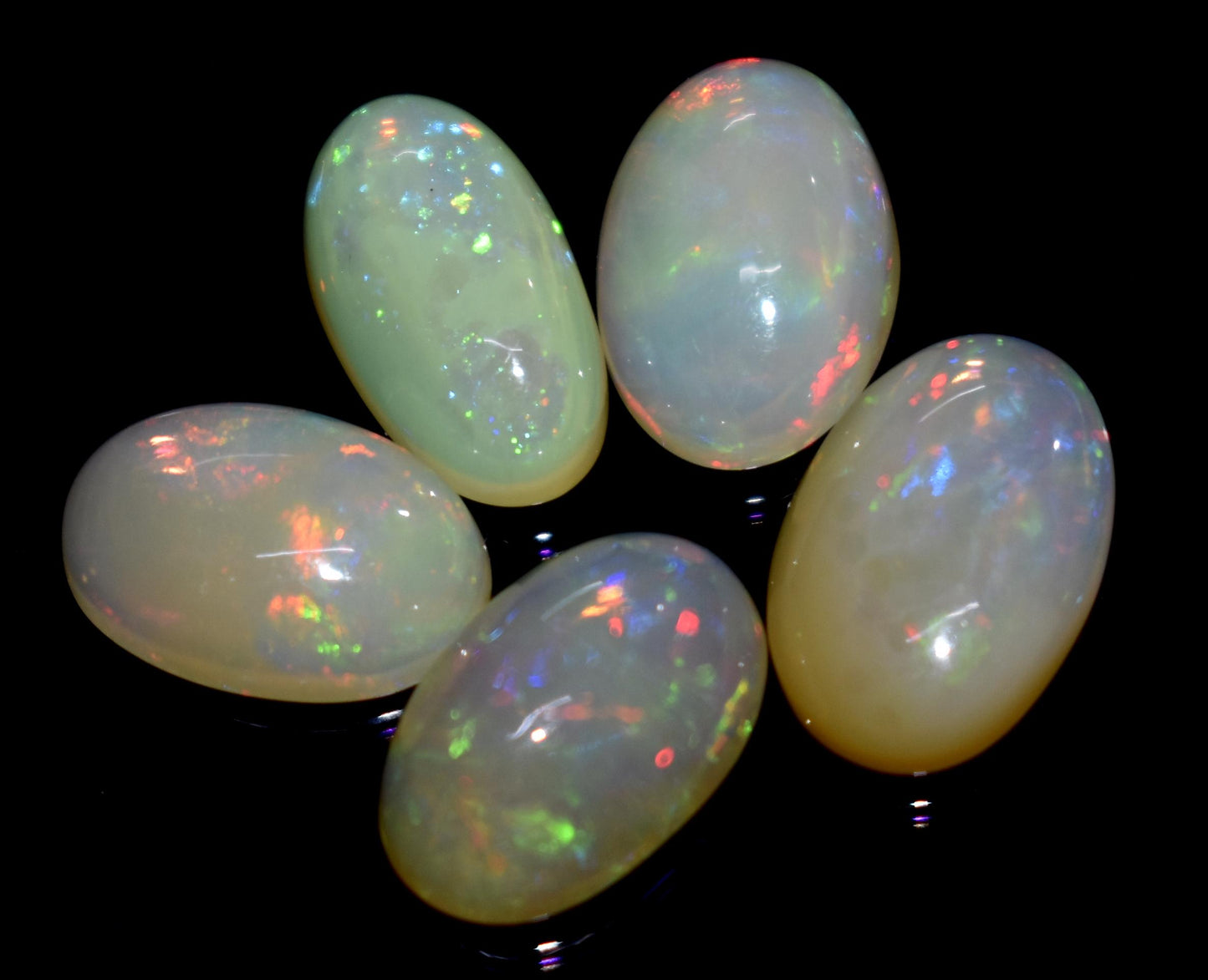 100% Natural Ethiopian Opal, Oval Welo Fire Cabochon Gemstone Lot, 15.85 Carat, Size-14X8X5mm To 13x9x4mm, For Jewelry Making, PC-5