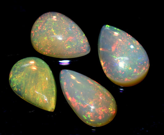 Opal, 100% Natural Ethiopian Opal, Pear Welo Fire Cabochon Gemstone Lot, 9.95 Carat, Size-14X9X4mm To 13x9x3.5mm, For Jewelry Making, PC-4