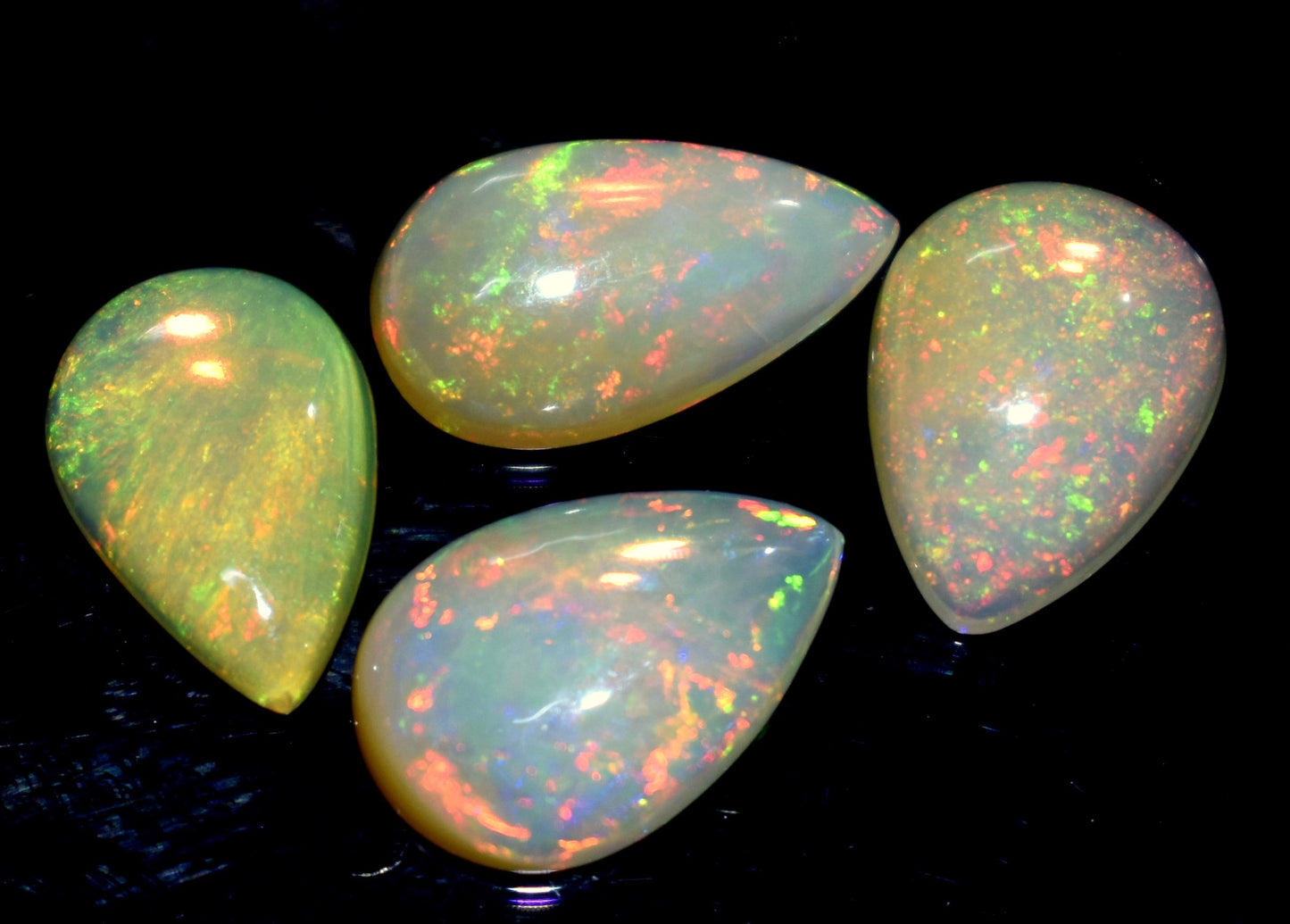 Opal, 100% Natural Ethiopian Opal, Pear Welo Fire Cabochon Gemstone Lot, 9.95 Carat, Size-14X9X4mm To 13x9x3.5mm, For Jewelry Making, PC-4