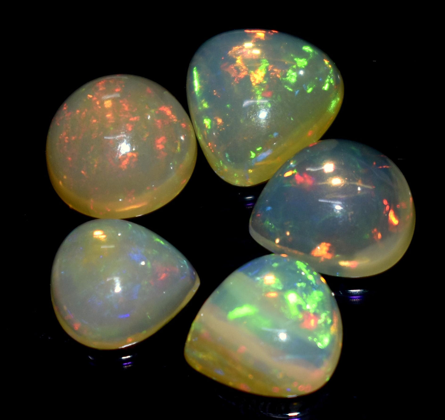 100% Natural Ethiopian Opal, Mix Shape Welo Fire Cabochon Gemstone Lot, 13.50 Carat, Size-12x11x5mm To 10x9x4mm, For Jewelry Making,