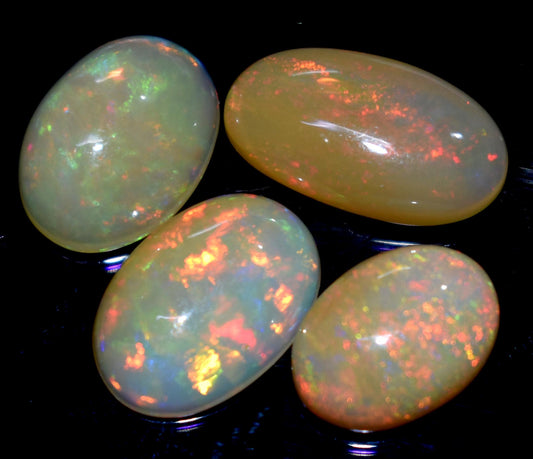 Opal, 100% Natural Ethiopian Opal, Oval Welo Fire Cabochon Gemstone Lot, 13.00 Carat, Size-12x9x5mm To 16x9x5mm, For Jewelry Making,