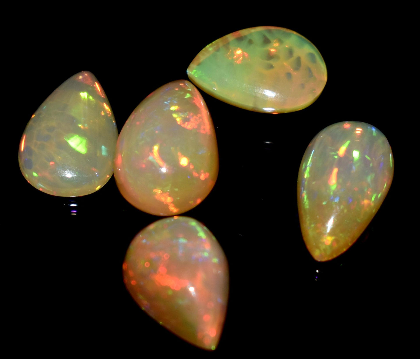 Genuine & 100% Natural Ethiopian Opal, Pear Welo Fire Cabochon Gemstone Lot, 14.25 Carat, Size-14x8x4.5mm To 13x9x5.5mm, For Jewelry Making,