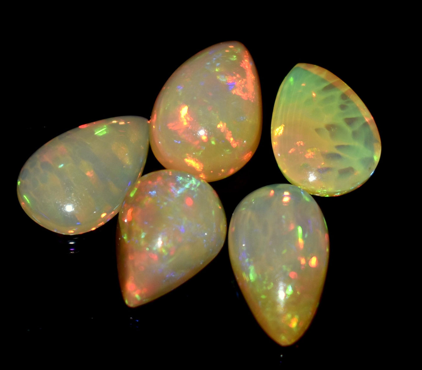 Genuine & 100% Natural Ethiopian Opal, Pear Welo Fire Cabochon Gemstone Lot, 14.25 Carat, Size-14x8x4.5mm To 13x9x5.5mm, For Jewelry Making,