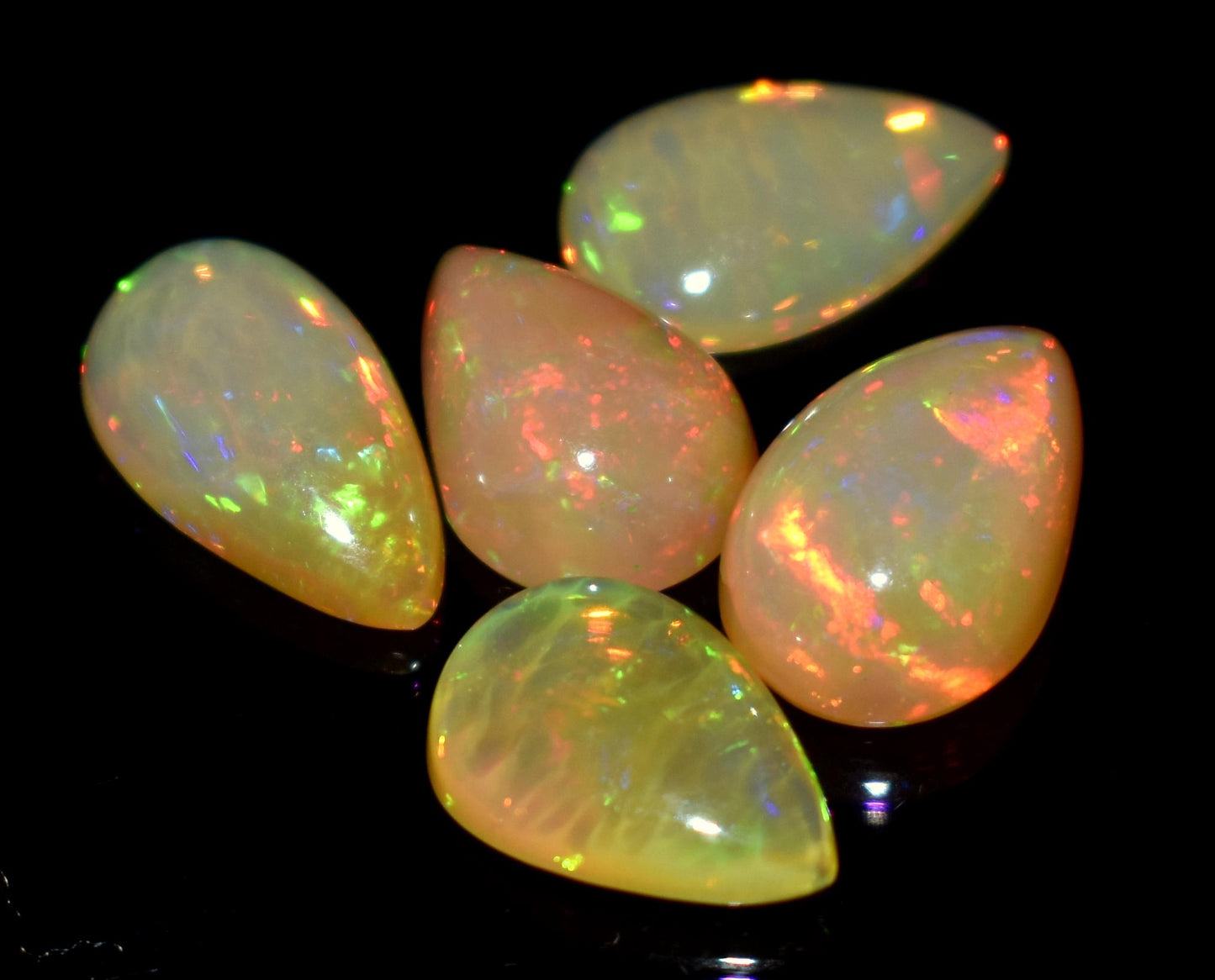 Genuine & 100% Natural Ethiopian Opal, Pear Welo Fire Cabochon Gemstone Lot, 14.25 Carat, Size-14x8x4.5mm To 13x9x5.5mm, For Jewelry Making,