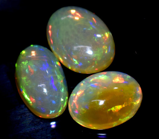 100% Natural Ethiopian Opal, Oval Welo Fire Cabochon Gemstone Lot, 8.30 Carat, Size-13x8x5mm To 12x9x4mm, For Jewelry Making, PC-3