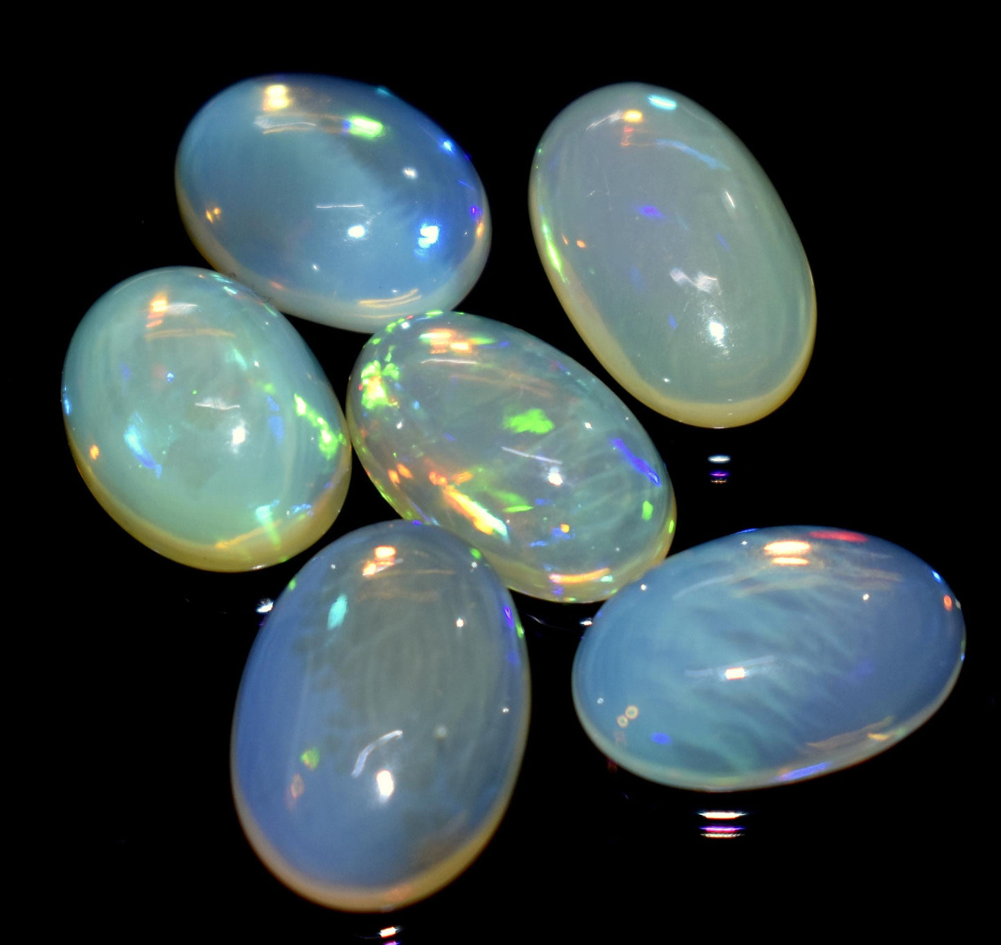 Opal, 100% Natural Ethiopian Opal, Oval Welo Fire Cabochon Gemstone Lot, 17.25 Carat, Size-14x10x4mm To 12x9x5mm, For Jewelry Making, PC-6