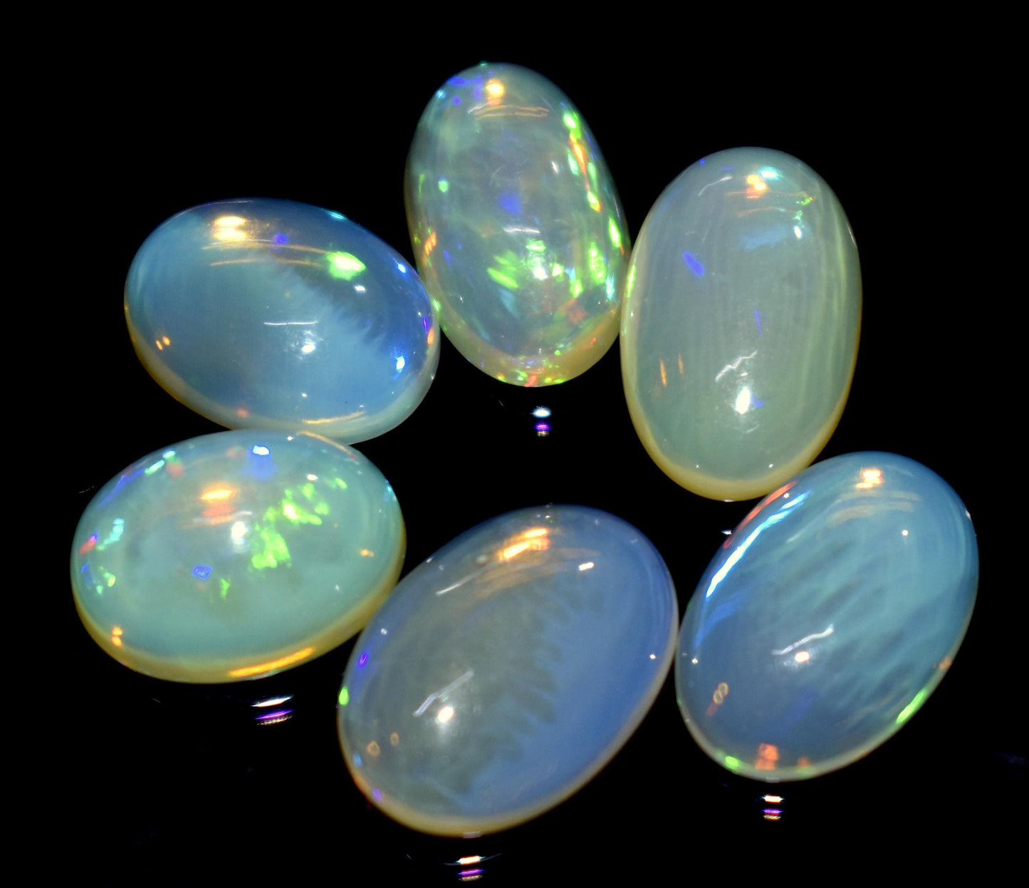 Opal, 100% Natural Ethiopian Opal, Oval Welo Fire Cabochon Gemstone Lot, 17.25 Carat, Size-14x10x4mm To 12x9x5mm, For Jewelry Making, PC-6