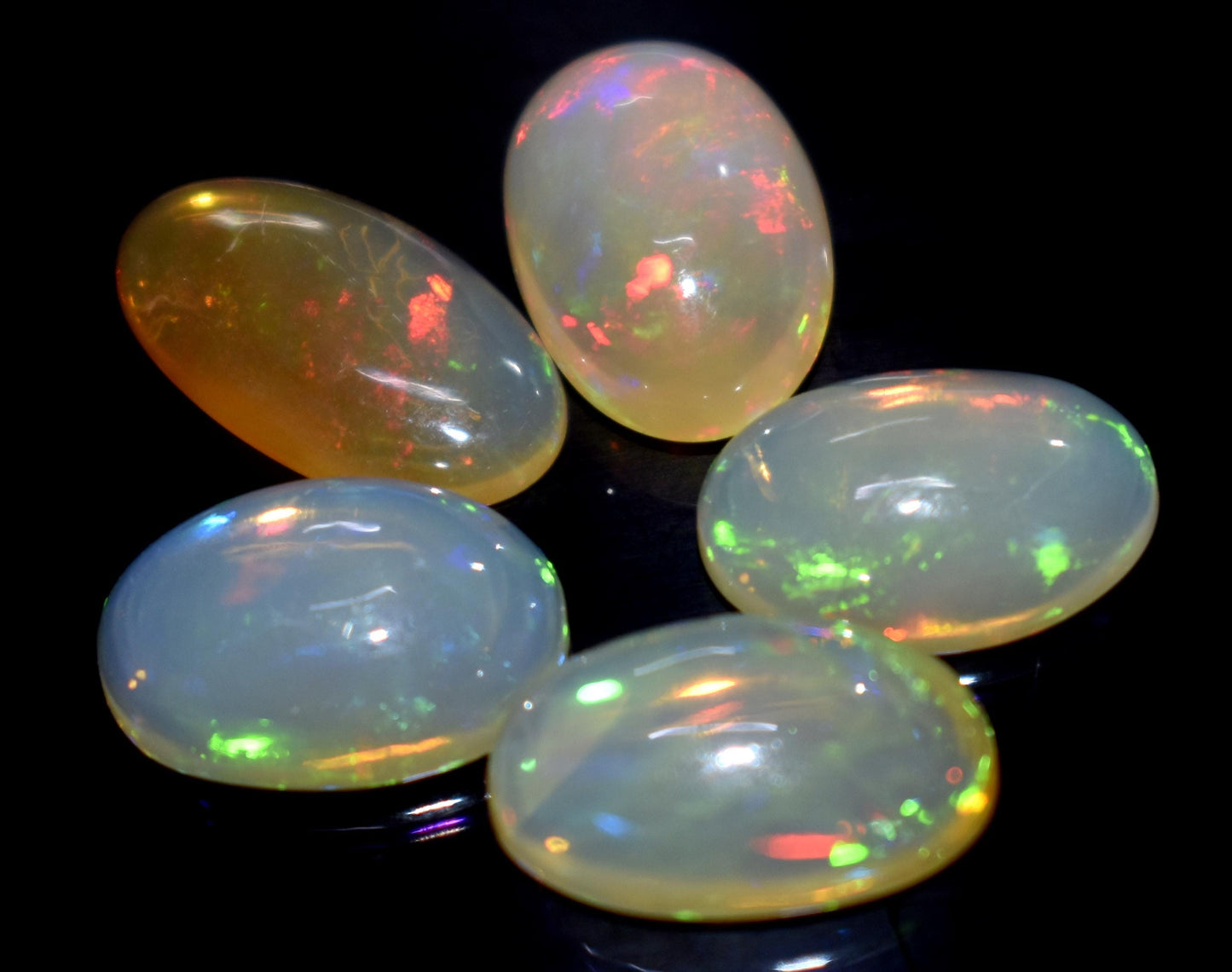 Opal, 100% Natural Ethiopian Opal, Oval Welo Fire Cabochon Gemstone Lot, 13.00 Carat, Size-14x8x3mm To 13x8x4mm, For Jewelry Making, PC-5