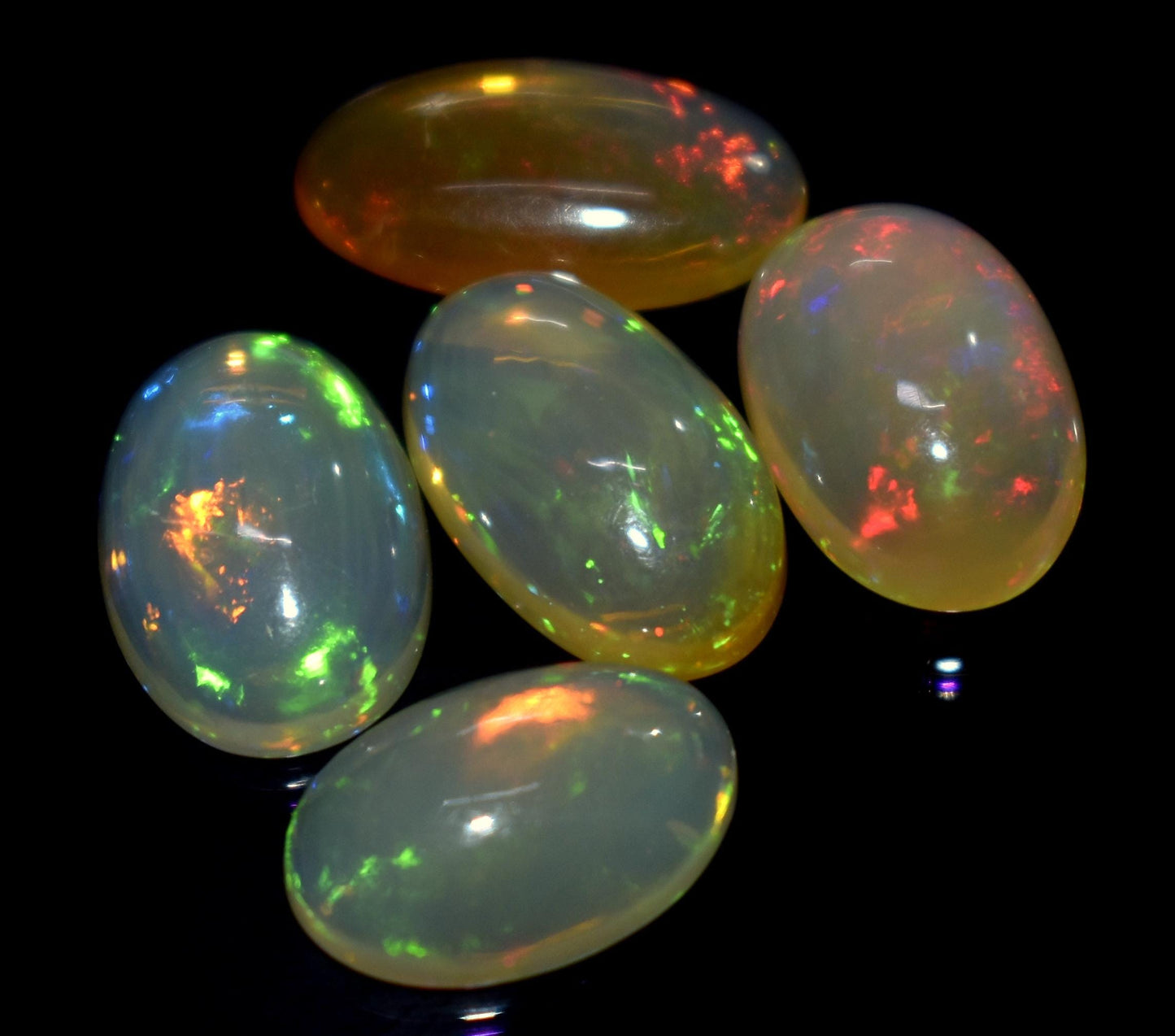 Opal, 100% Natural Ethiopian Opal, Oval Welo Fire Cabochon Gemstone Lot, 13.00 Carat, Size-14x8x3mm To 13x8x4mm, For Jewelry Making, PC-5