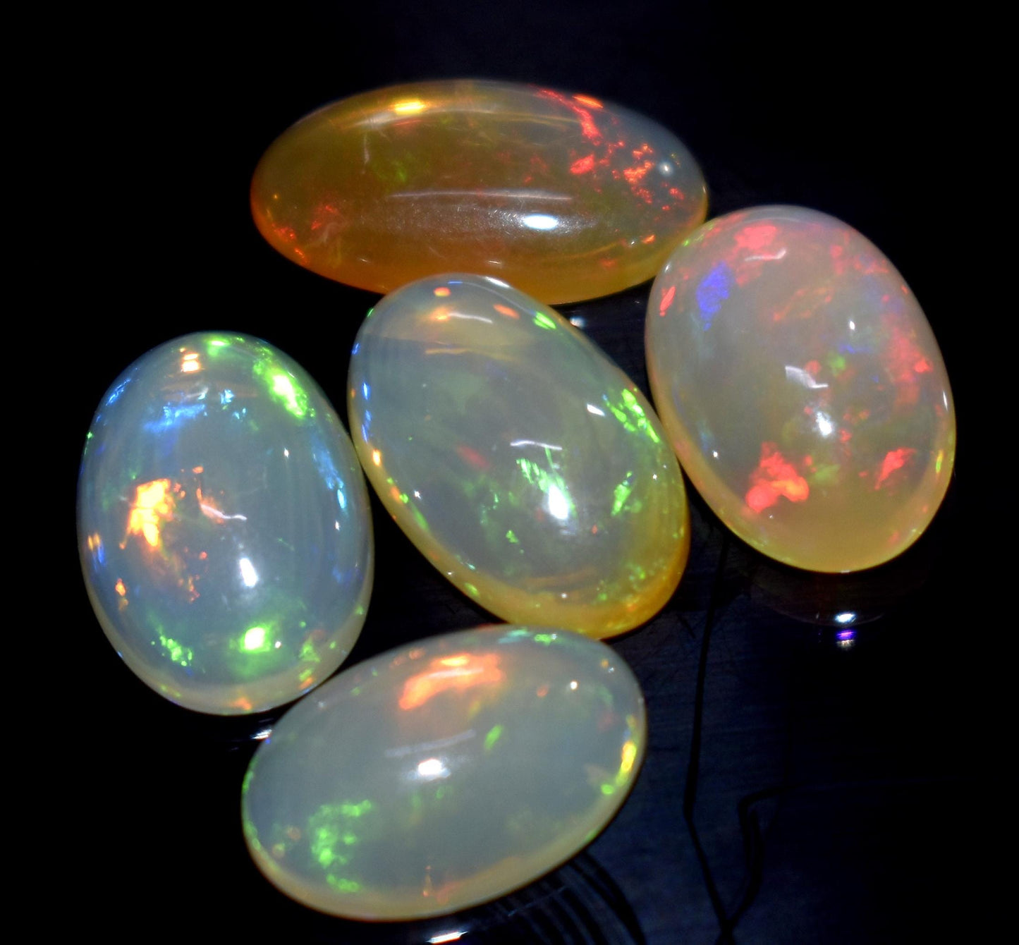 Opal, 100% Natural Ethiopian Opal, Oval Welo Fire Cabochon Gemstone Lot, 13.00 Carat, Size-14x8x3mm To 13x8x4mm, For Jewelry Making, PC-5