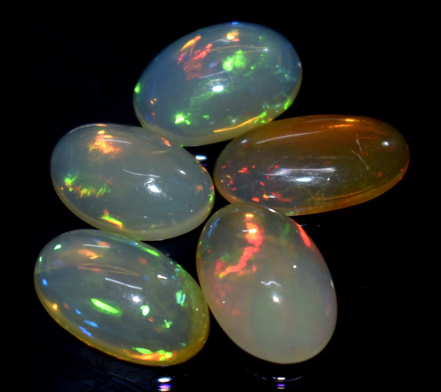 Opal, 100% Natural Ethiopian Opal, Oval Welo Fire Cabochon Gemstone Lot, 13.00 Carat, Size-14x8x3mm To 13x8x4mm, For Jewelry Making, PC-5