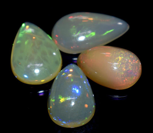 100% Natural Ethiopian Opal, Pear Welo Fire Cabochon Gemstone Lot, 12.15 Carat, Size-16x9x5mm To 13x9x5mm, For Jewelry Making, PC-4