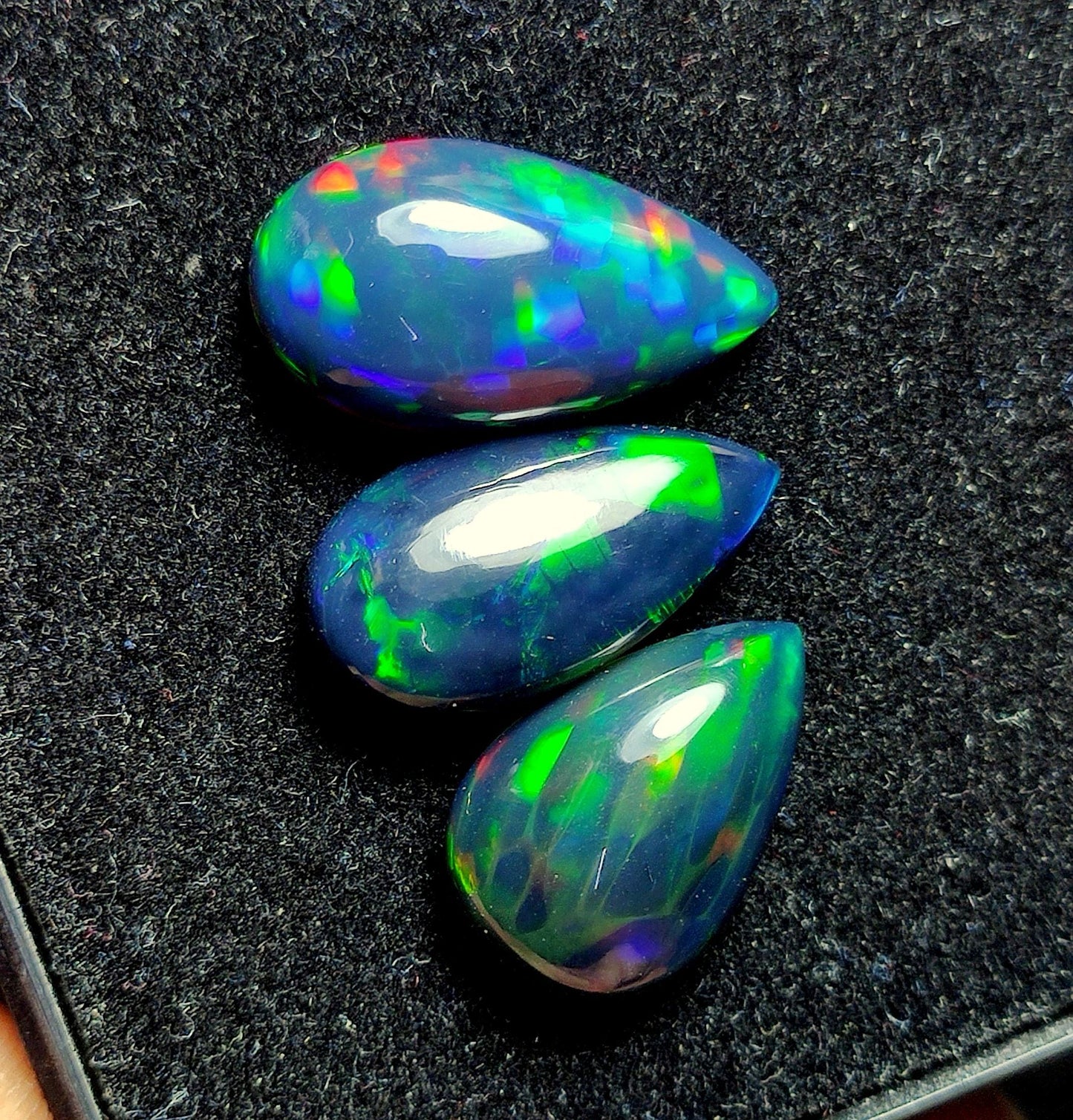 AAA++ Natural Black Opal, Ethiopian Opal Welo Black Opal, Pear Cabochon Gemstone Lot, 9.60 Carat, Size-18x10.5x5.5mm To 15x11.5x5.5mm,