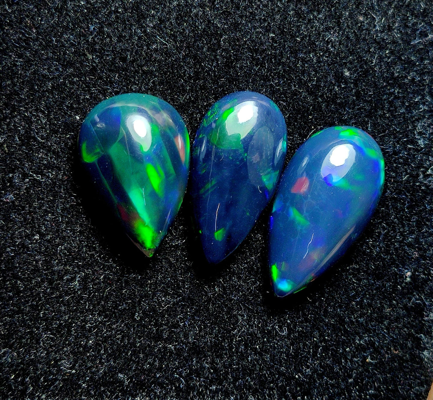 AAA++ Natural Black Opal, Ethiopian Opal Welo Black Opal, Pear Cabochon Gemstone Lot, 9.60 Carat, Size-18x10.5x5.5mm To 15x11.5x5.5mm,