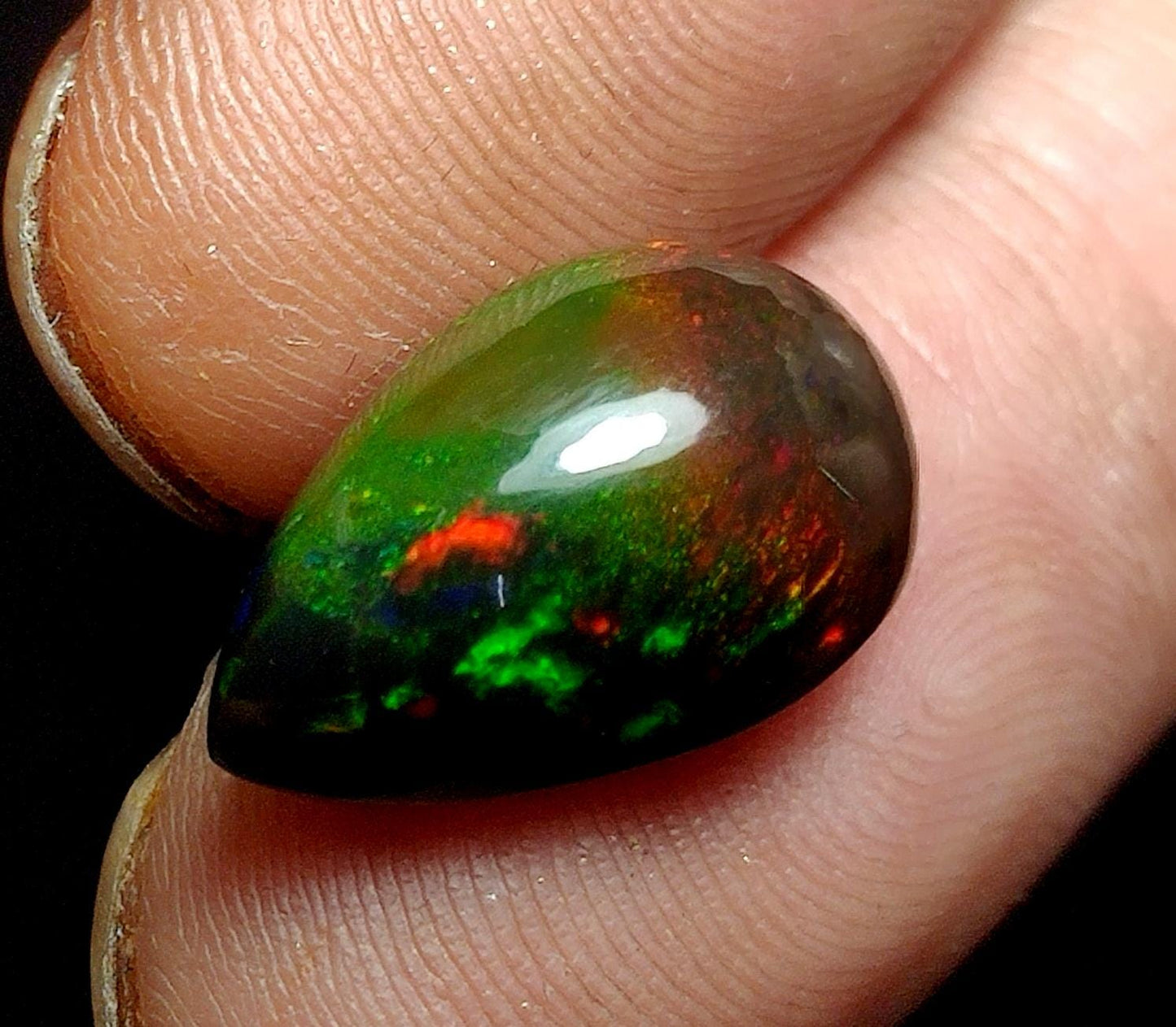 AAA++ Natural Black Opal, Ethiopian Opal Welo Black Opal, Pear Cabochon Loose Gemstone, 6.90 Ct, Size-16.5x10x8.5mm, For Jewelry Making,