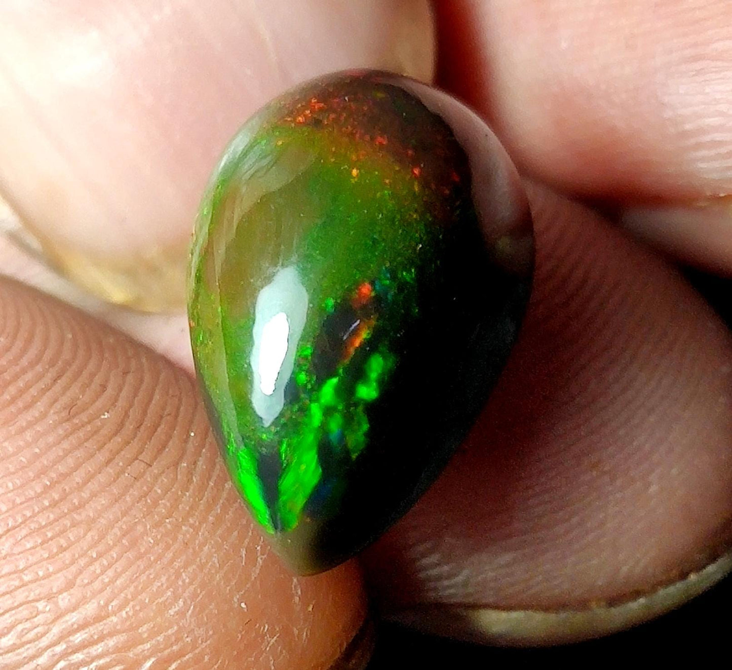 AAA++ Natural Black Opal, Ethiopian Opal Welo Black Opal, Pear Cabochon Loose Gemstone, 6.90 Ct, Size-16.5x10x8.5mm, For Jewelry Making,