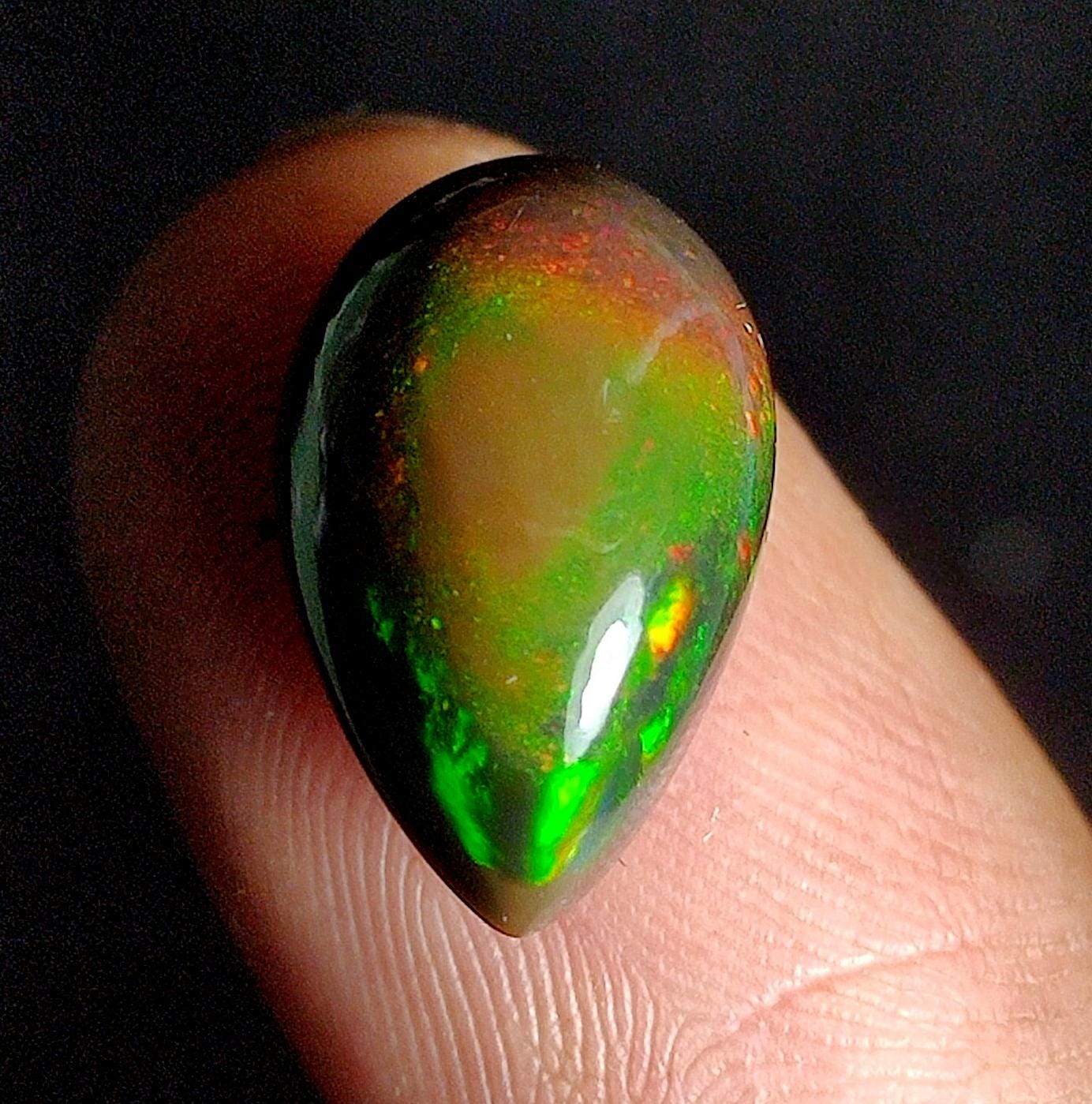 AAA++ Natural Black Opal, Ethiopian Opal Welo Black Opal, Pear Cabochon Loose Gemstone, 6.90 Ct, Size-16.5x10x8.5mm, For Jewelry Making,