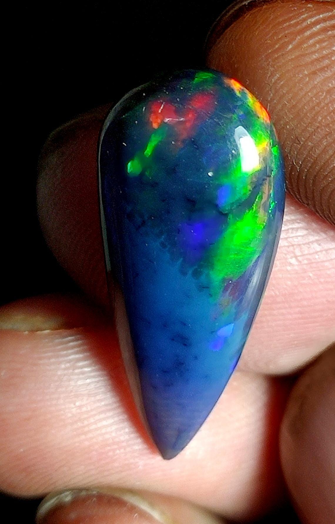 AAA++ Natural Black Opal, Ethiopian Opal Welo Black Opal, Pear Cabochon Loose Gemstone, 5.15 Ct, Size-25x10x4mm, For Jewelry Making,