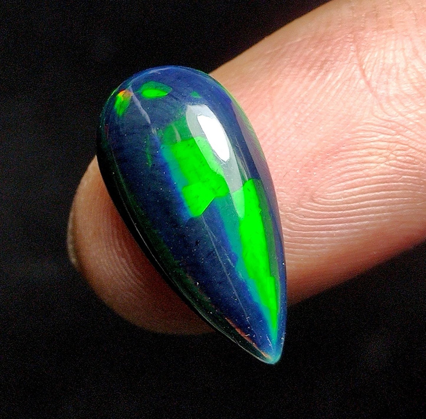 AAA++ Natural Black Opal, Ethiopian Opal Welo Black Opal, Pear Cabochon Loose Gemstone, 4.50 Ct, Size-10.5x20.5x5.5mm, For Jewelry Making,