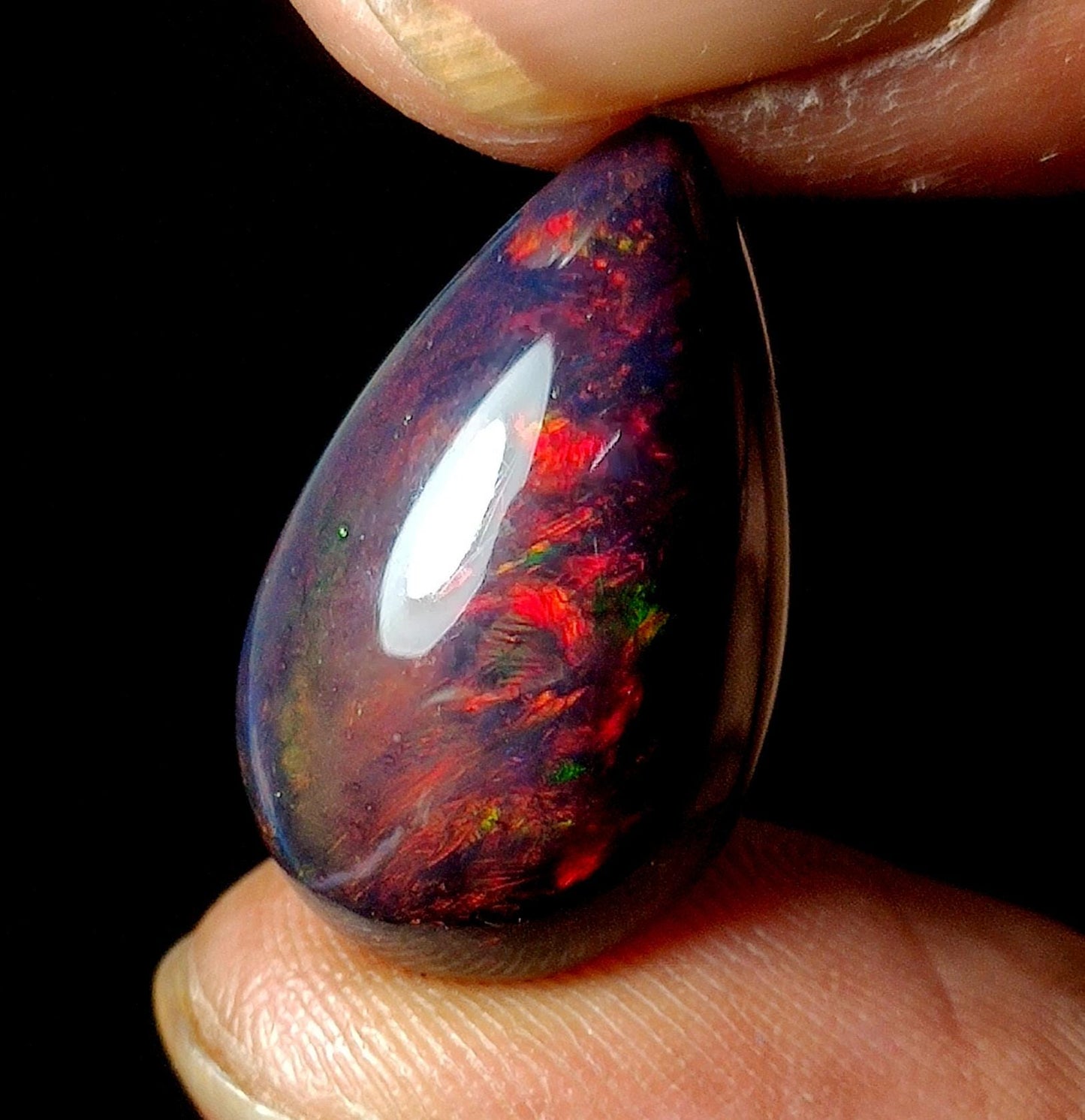 AAA++ Natural Black Opal, Ethiopian Opal Welo Black Opal, Pear Cabochon Loose Gemstone, 6.50 Carat, Size-21x12.5x6.5mm, For Jewelry Making,