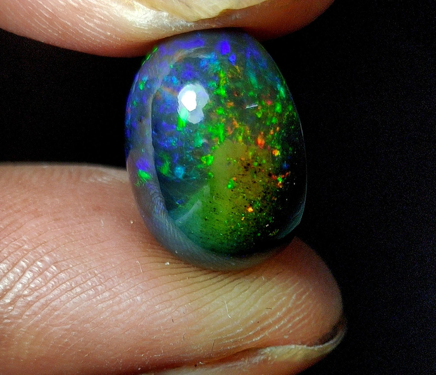 AAA++ Natural Black Opal, Ethiopian Opal Welo Black Opal, Oval Cabochon Loose Gemstone, 8.10 Carat, Size-15.5x12.5x8mm, For Jewelry Making