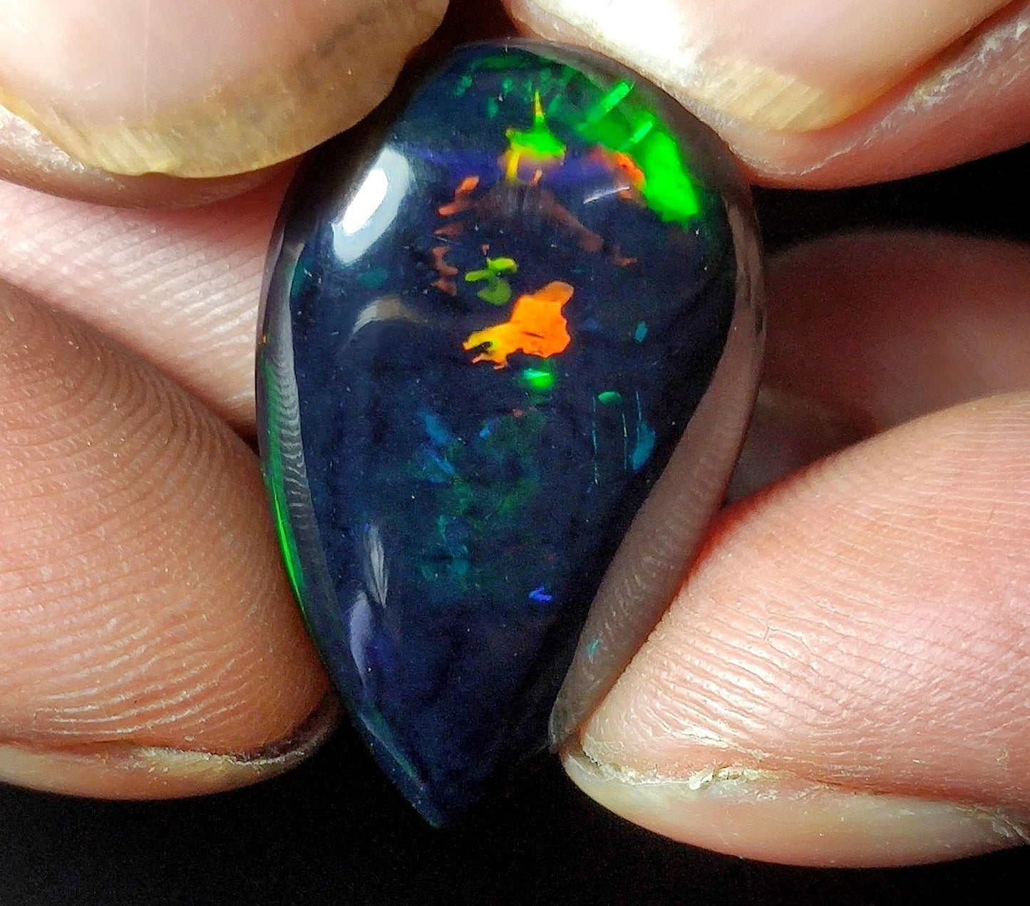 AAA++ Natural Black Opal, Ethiopian Opal Welo Black Opal, Pear Cabochon Loose Gemstone, 9.10 Carat, Size-25x15x5.5mm, For Jewelry Making,