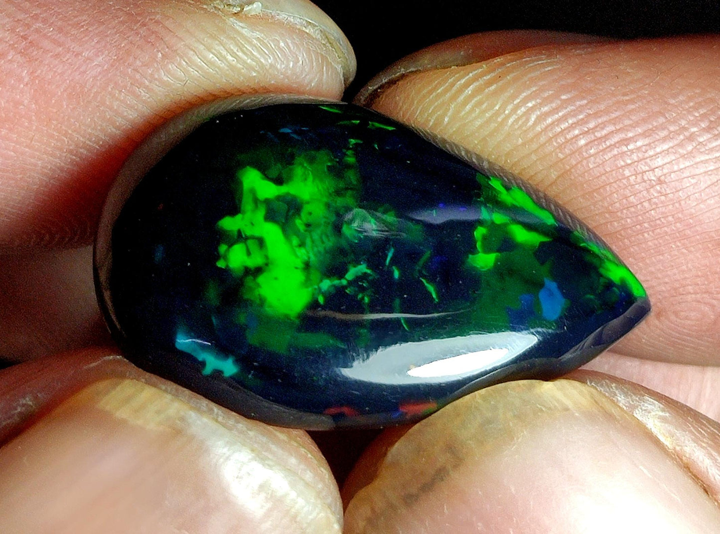 AAA++ Natural Black Opal, Ethiopian Opal Welo Black Opal, Pear Cabochon Loose Gemstone, 9.10 Carat, Size-25x15x5.5mm, For Jewelry Making,