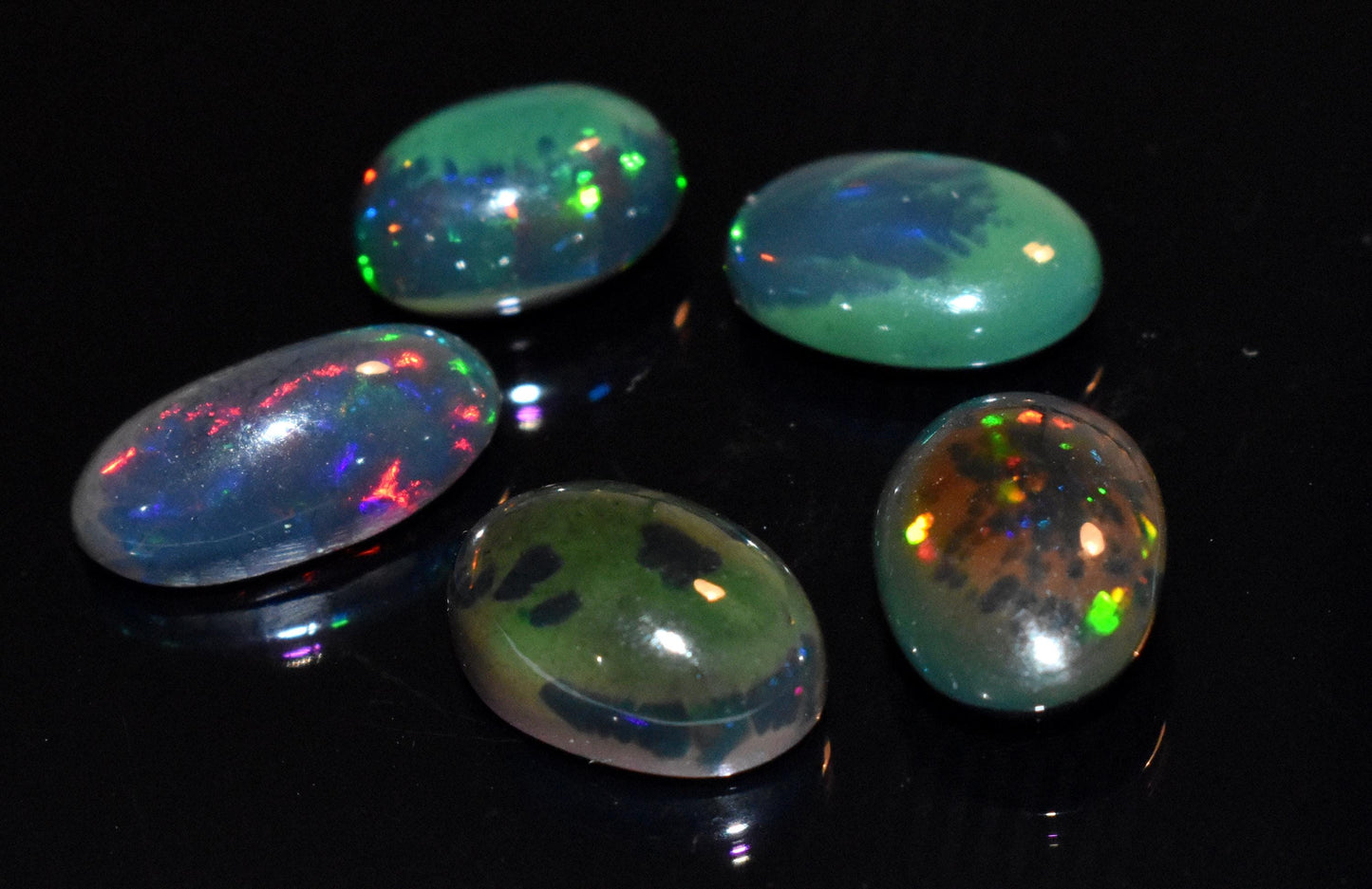 Opal- Natural Black Ethiopian Opal- Oval Welo Fire Cabochon Gemstone Lot- 13.75 Ct- Size-8.5x11.5x6mm To 8x14.5x5.5mm- For Making Jewelry