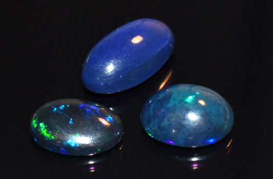 Opal- Natural Black Ethiopian Opal- Oval Welo Fire Cabochon Gemstone Lot- 6.30 Ct- Size-8x11x3.5mm To 8x14x5.5mm- For Making Jewelry- PC-3