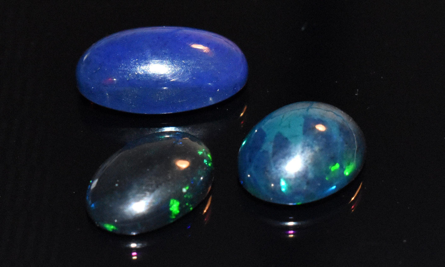 Opal- Natural Black Ethiopian Opal- Oval Welo Fire Cabochon Gemstone Lot- 6.30 Ct- Size-8x11x3.5mm To 8x14x5.5mm- For Making Jewelry- PC-3