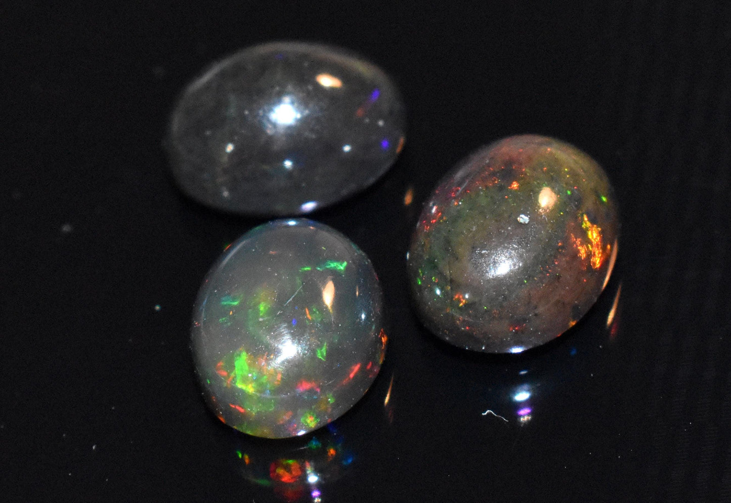 Natural Black Ethiopian Opal- Oval Welo Fire Cabochon Gemstone Lot- 6.70 Ct- Size-8x10x5mm To 8.5x11x6mm- For Making Jewelry- PC-3