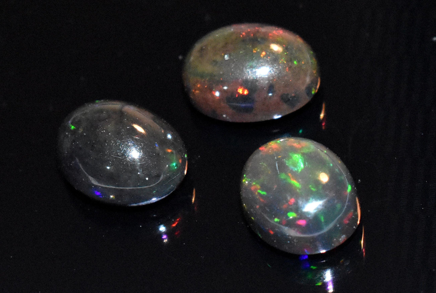 Natural Black Ethiopian Opal- Oval Welo Fire Cabochon Gemstone Lot- 6.70 Ct- Size-8x10x5mm To 8.5x11x6mm- For Making Jewelry- PC-3