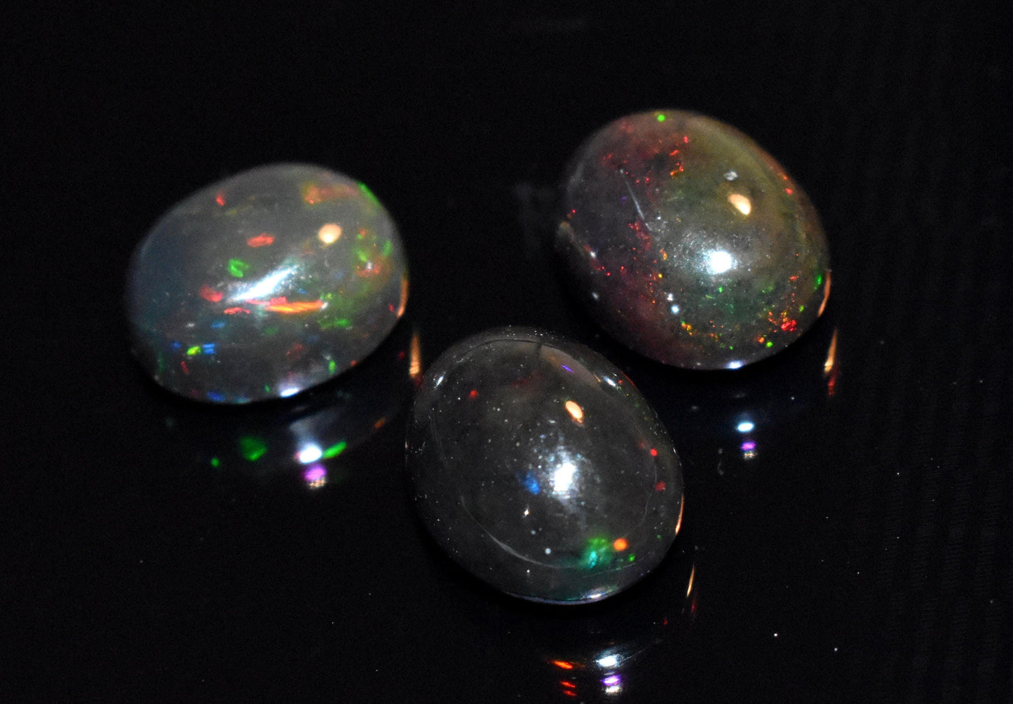 Natural Black Ethiopian Opal- Oval Welo Fire Cabochon Gemstone Lot- 6.70 Ct- Size-8x10x5mm To 8.5x11x6mm- For Making Jewelry- PC-3