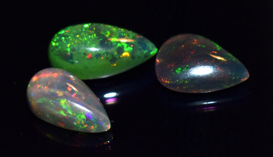 Opal- Natural Black Ethiopian Opal- Pear Welo Fire Cabochon Gemstone Lot- 6.60 Ct- Size-7x12.5x5.5mm To 8x14x6mm- For Making Jewelry- PC-3