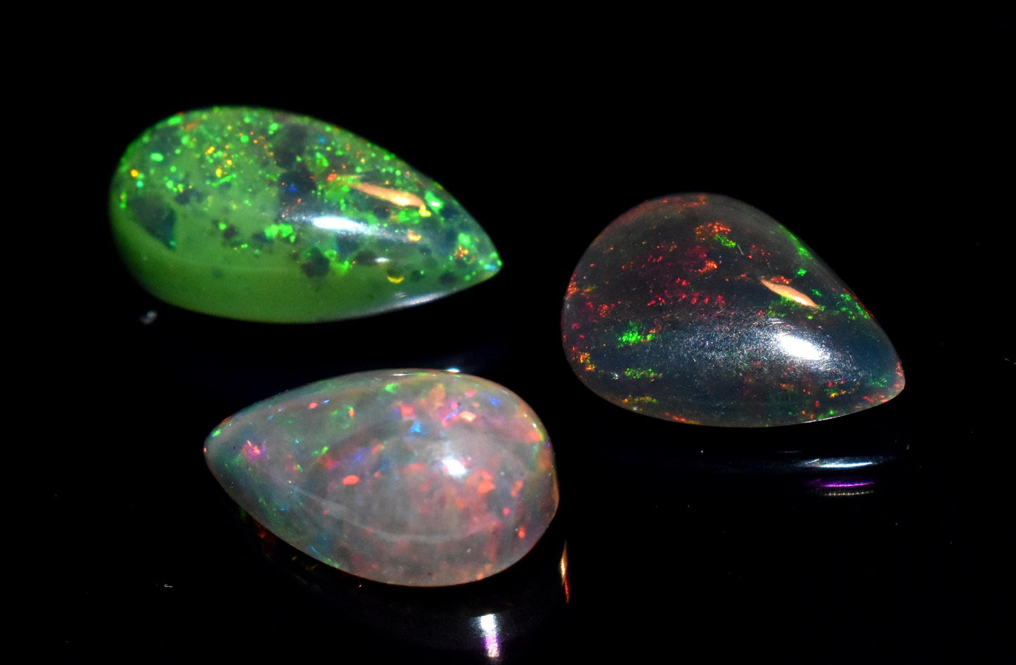 Opal- Natural Black Ethiopian Opal- Pear Welo Fire Cabochon Gemstone Lot- 6.60 Ct- Size-7x12.5x5.5mm To 8x14x6mm- For Making Jewelry- PC-3