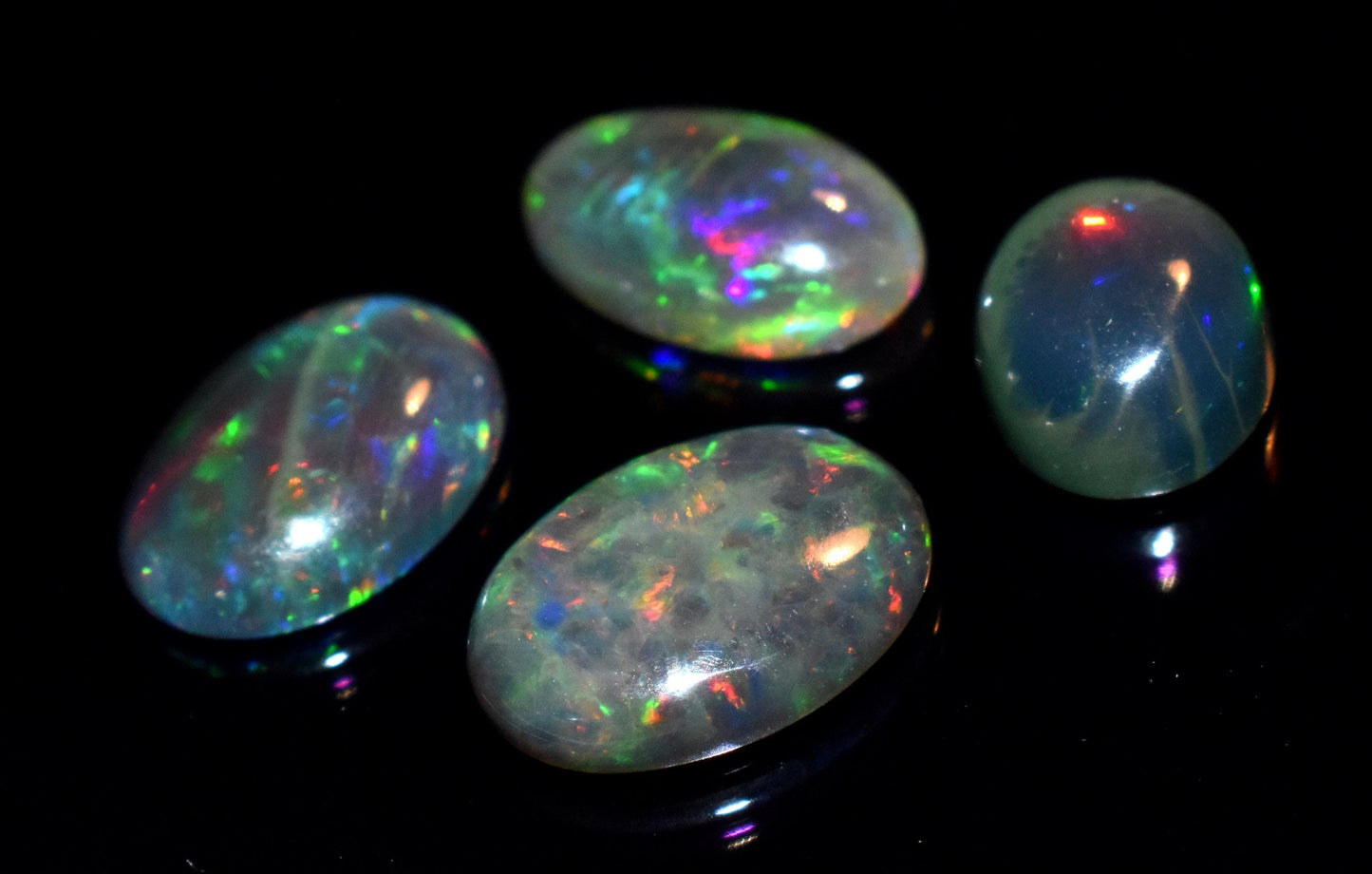 Opal, Natural Black Ethiopian Opal, Oval Welo Fire Cabochon Gemstone Lot, 7.10 Crt, Size-8x10x5mm To 9.5x13x4mm, For Jewelry Making, PC-4