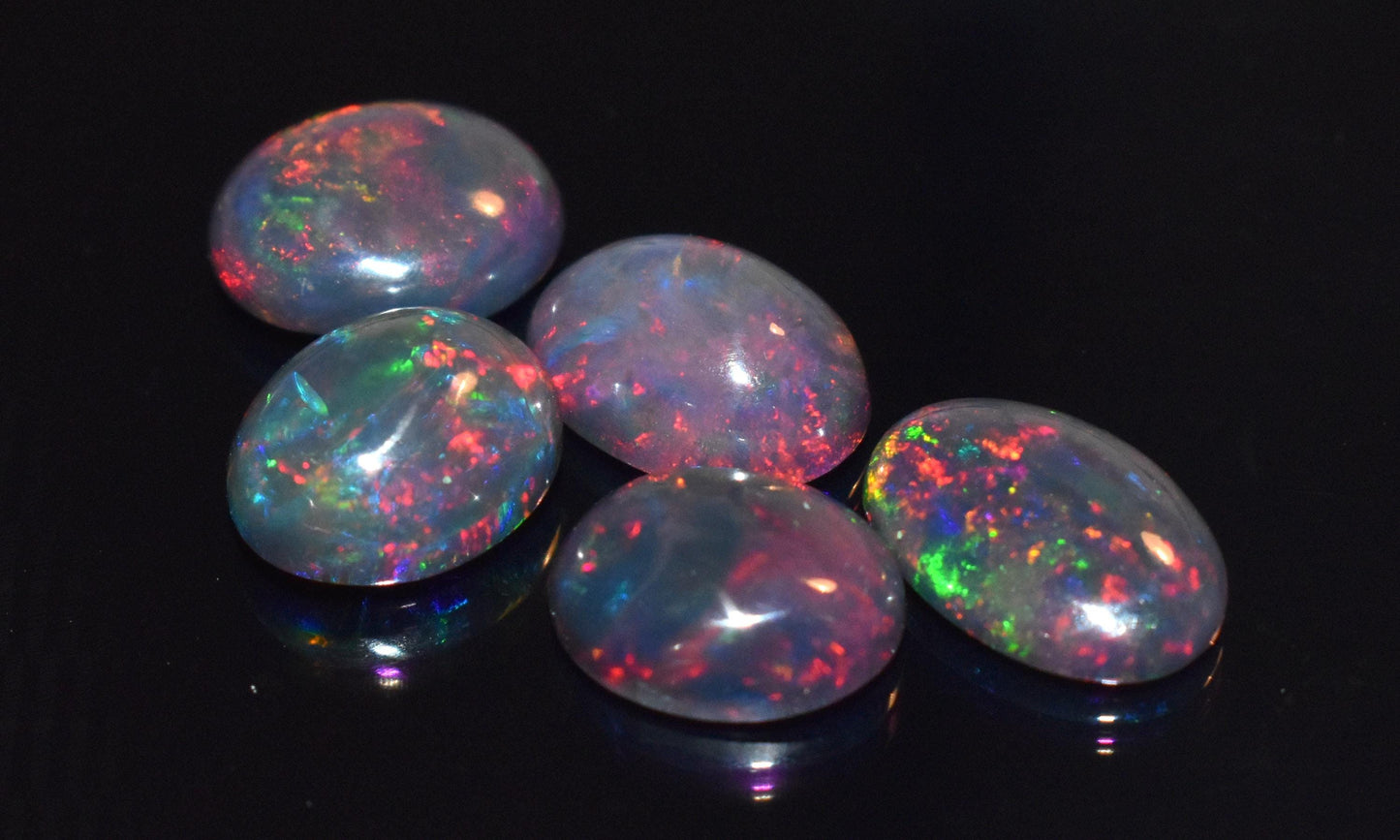 Black Opal, Natural Ethiopian Black Opal, Oval Welo Fire Cabochon Gemstone Lot, 8.95 Ct, Size-8.5x10.5x4mm To 8x12x3.5mm, For Jewelry Making