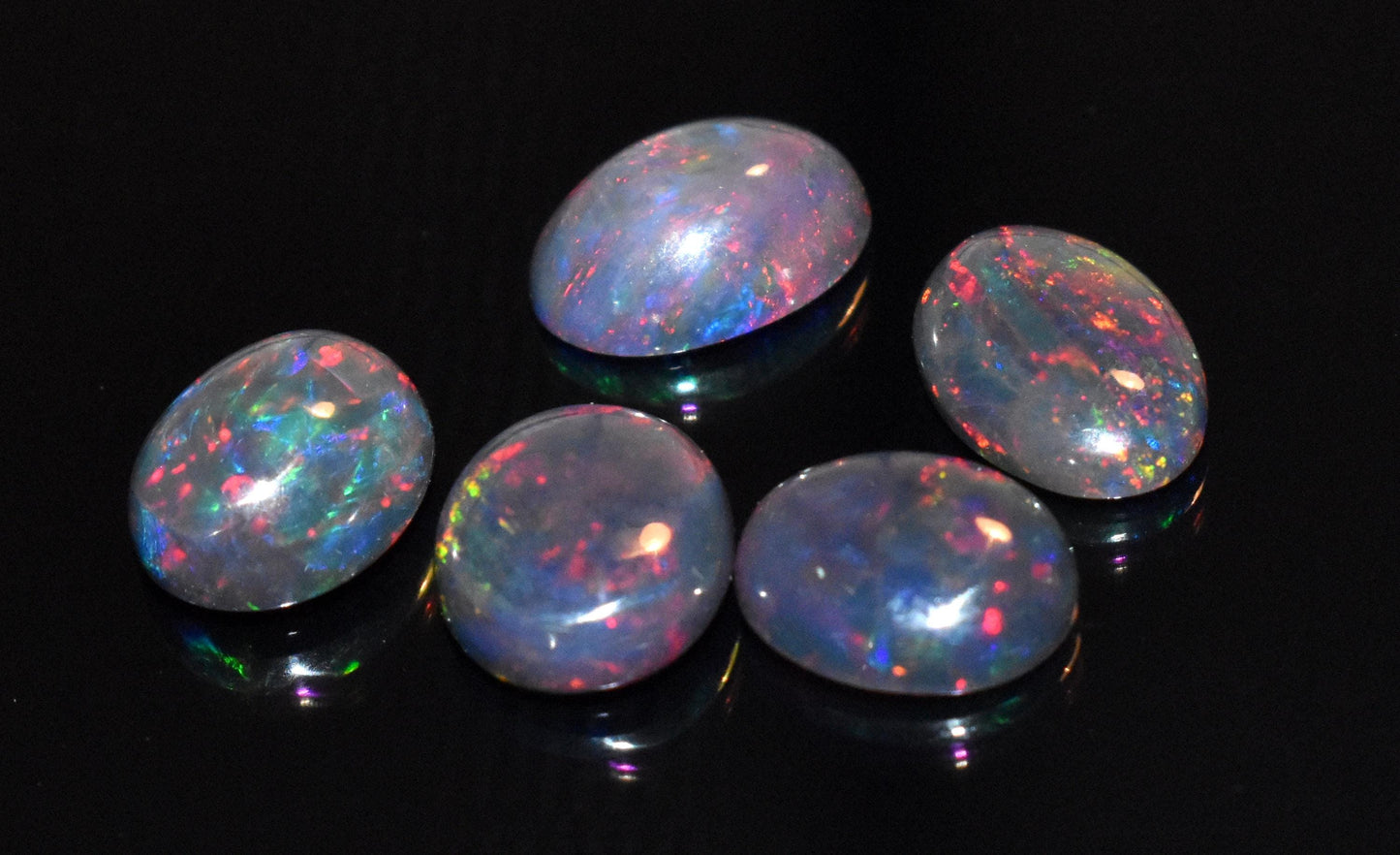 Black Opal, Natural Ethiopian Black Opal, Oval Welo Fire Cabochon Gemstone Lot, 8.95 Ct, Size-8.5x10.5x4mm To 8x12x3.5mm, For Jewelry Making