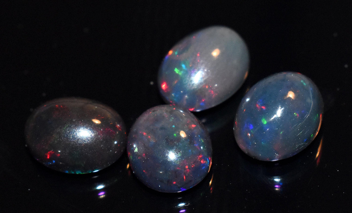 Natural Ethiopian Black Opal, Oval Welo Fire Cabochon Gemstone Lot, 7.45 Ct, Size-8x10x5mm To 8.5x11x5mm, For Jewelry Making, PC-4