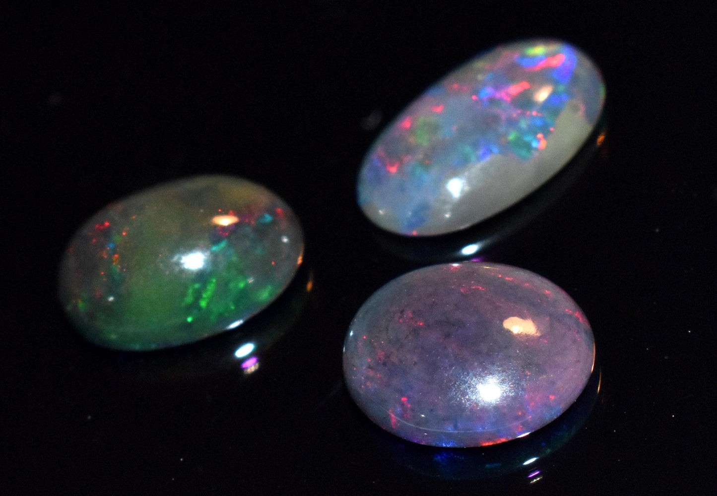 100% Natural Ethiopian Black Opal, Oval Welo Fire Cabochon Gemstone Lot, 6.90 Ct, Size-9x12x5mm To 9x14.5x3.5mm, For Jewelry Making, PC-3