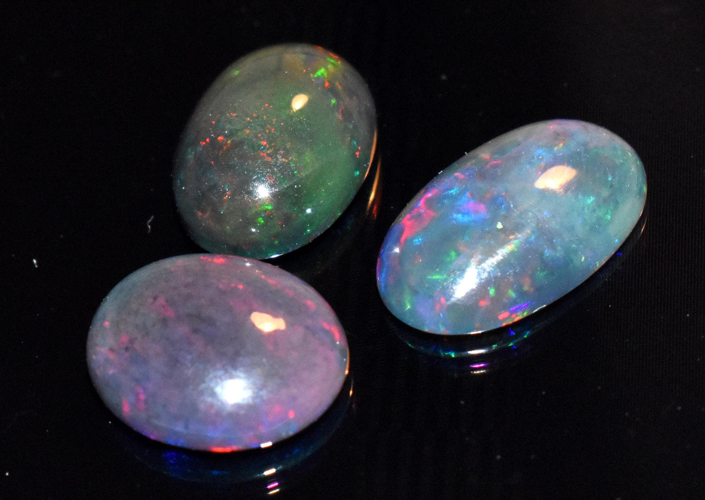 100% Natural Ethiopian Black Opal, Oval Welo Fire Cabochon Gemstone Lot, 6.90 Ct, Size-9x12x5mm To 9x14.5x3.5mm, For Jewelry Making, PC-3