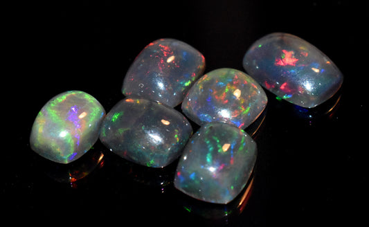 Opal, Natural Ethiopian Black Opal, Octagon Welo Fire Cabochon Gemstone Lot, 12.25 Ct, Size-7x9x5mm To 8x12x4mm, For Jewelry Making, PC-6